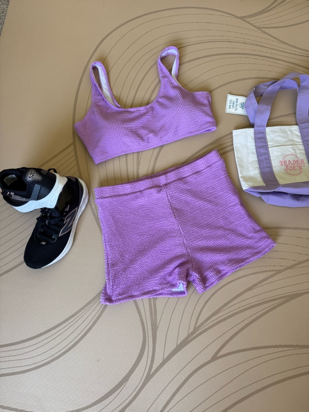 Lavender Textured Ribbed Tank & Shorts Set
